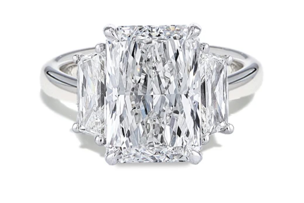 Trapezoid Diamond J.R. Dunn 4-Carat Radiant Three Stone Engagement Ring
