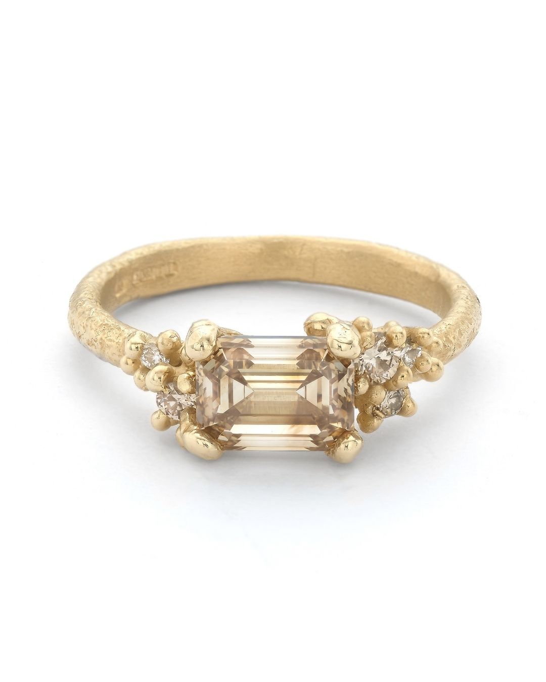 Ruth Tomlinson OOAK Encrusted Emerald Cut Champagne Diamond Ring Imperfect Engagement Rings