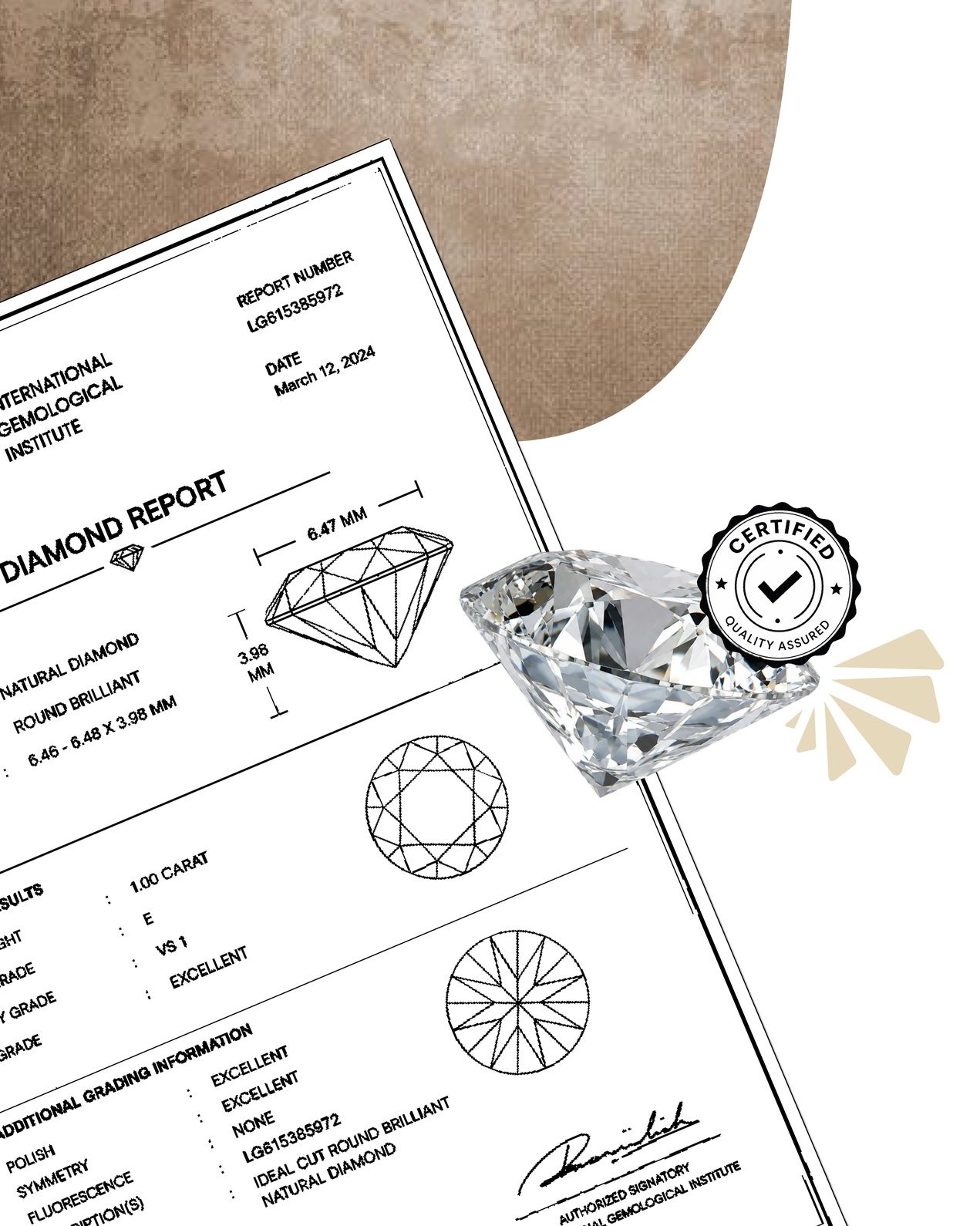 Certified natural diamond with grading report and provenance