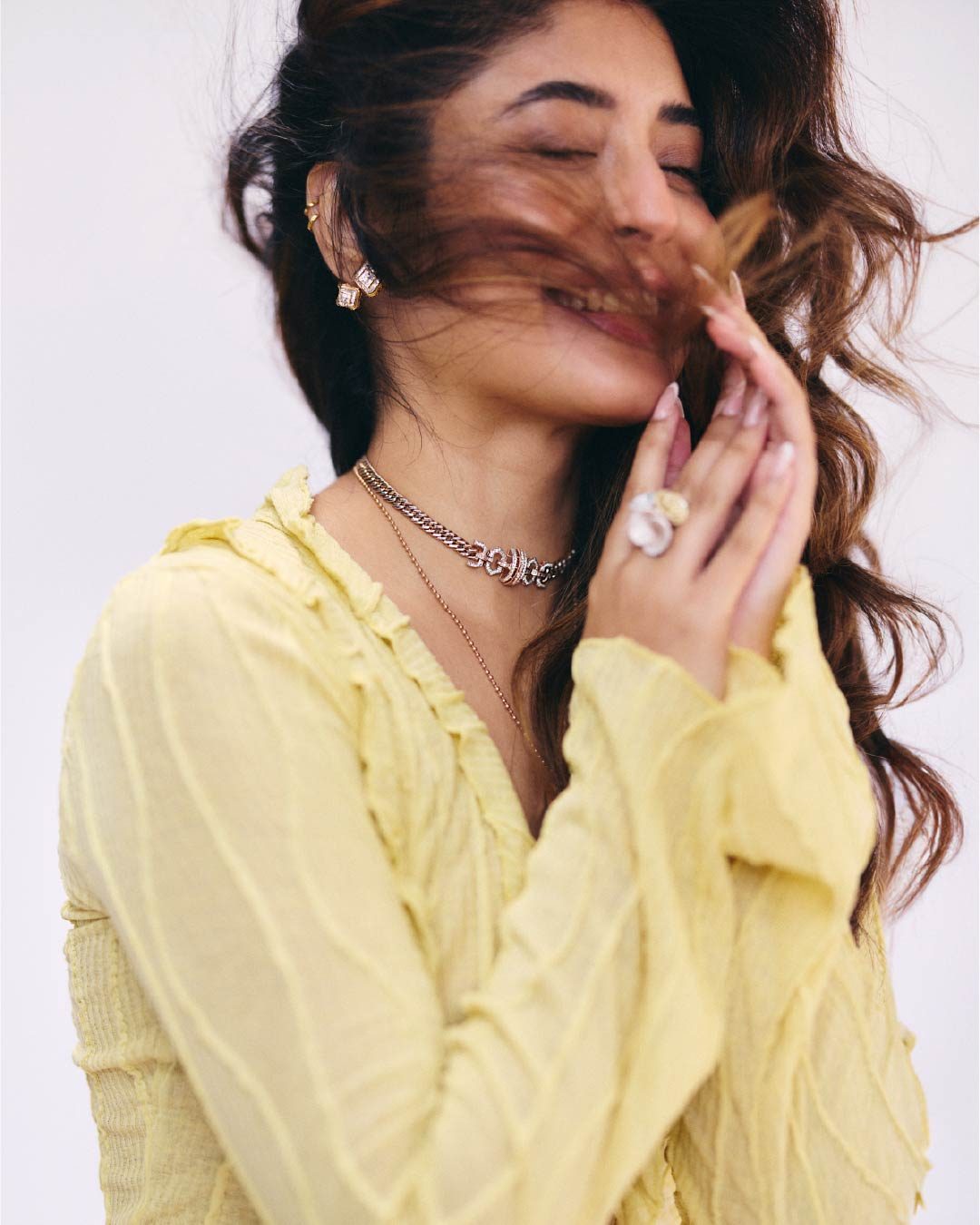 Kritika Kamra wearing a natural diamond necklace and earrings