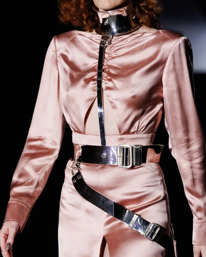 Shaun Leane metal harness shown on the Alexander McQueen Spring/Summer 2027 runway during London Fashion Week