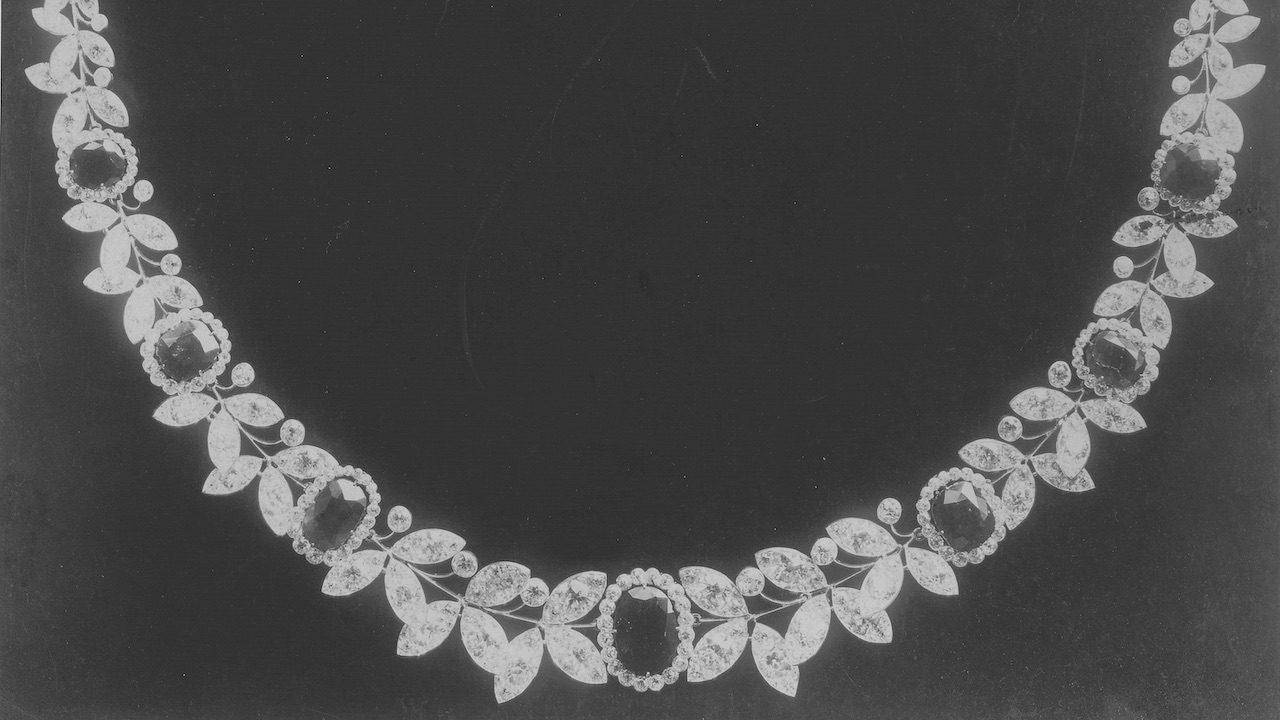 Boucheron Mrs. Marie Louise MacKay Ruby and Diamond Necklace on display at the “Boucheron: In Focus, A Monograph of a Visionary" Exhibition in collaboration with Christie’s New York (Courtesy of Boucheron)