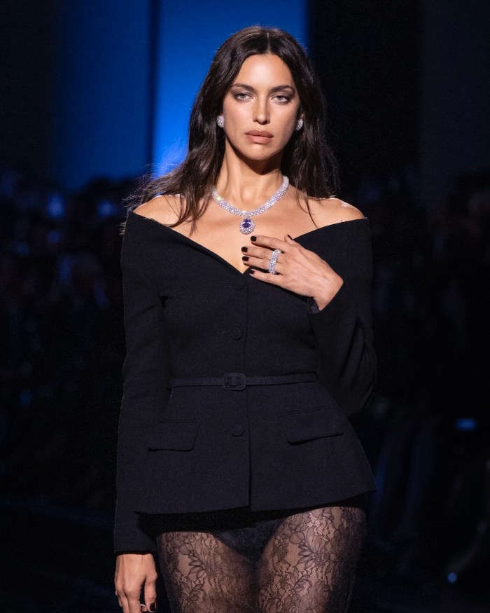 Model Irina Shayk wears the Okavango Blue Diamond during the Messika High Jewelry Show at the Grand Palais during Paris Fashion Week on October 1, 2026.